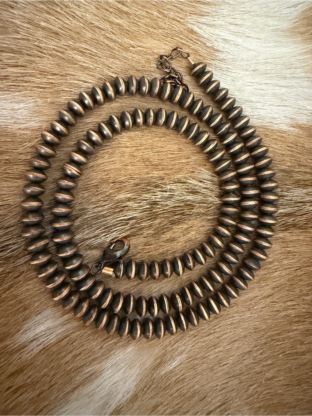 ❤️ 6mm Oxidized Copper Saucer Navajo Style Southwestern 32.5G Necklace 20+2”L